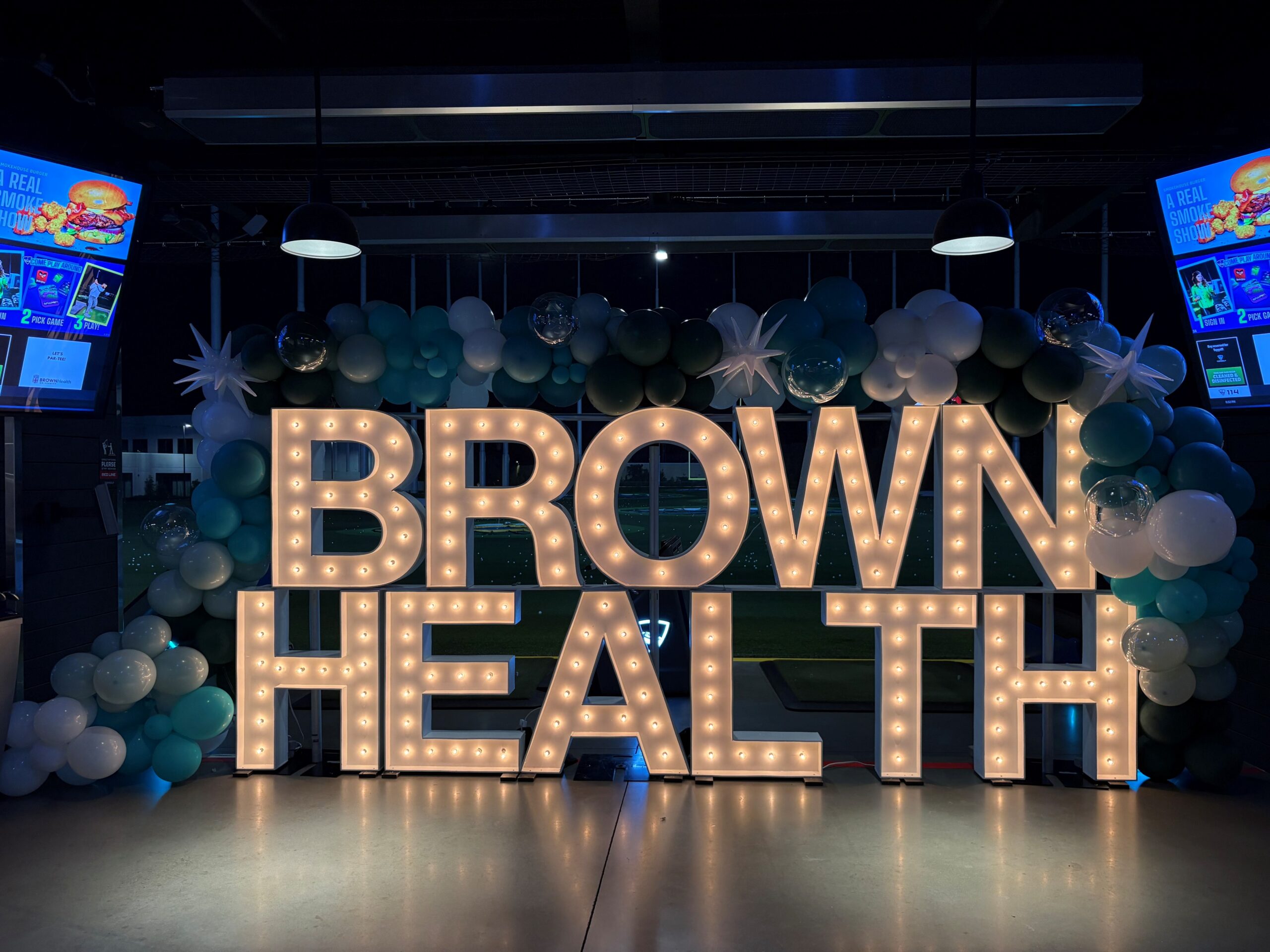 Brown Health corporate event balloon installation by Caliella Rhode Island