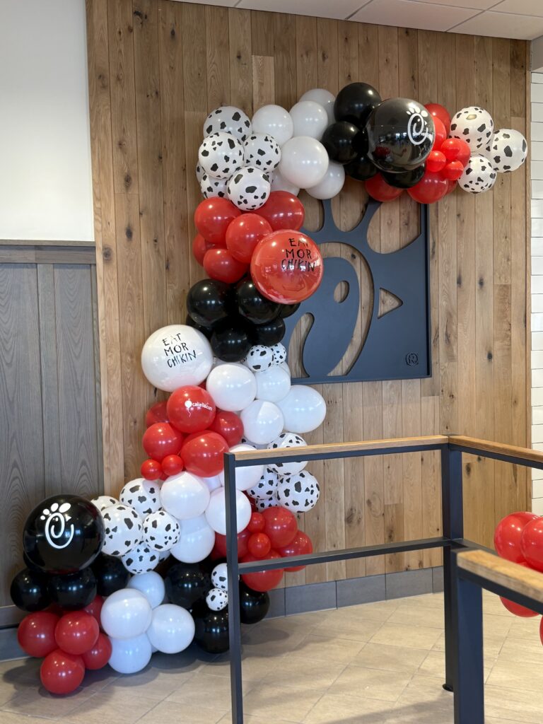 Organic balloon garland for Chick-fil-A grand opening
