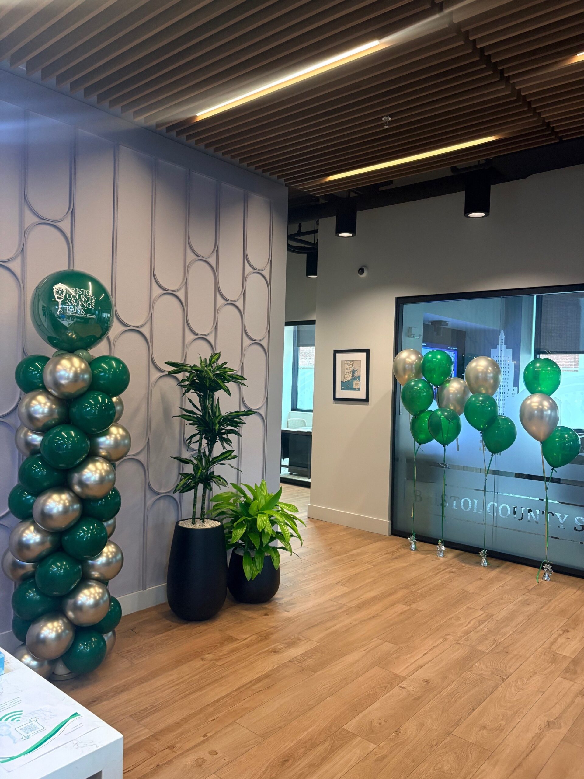 Corporate helium balloons for bank event by Caliella Rhode Island