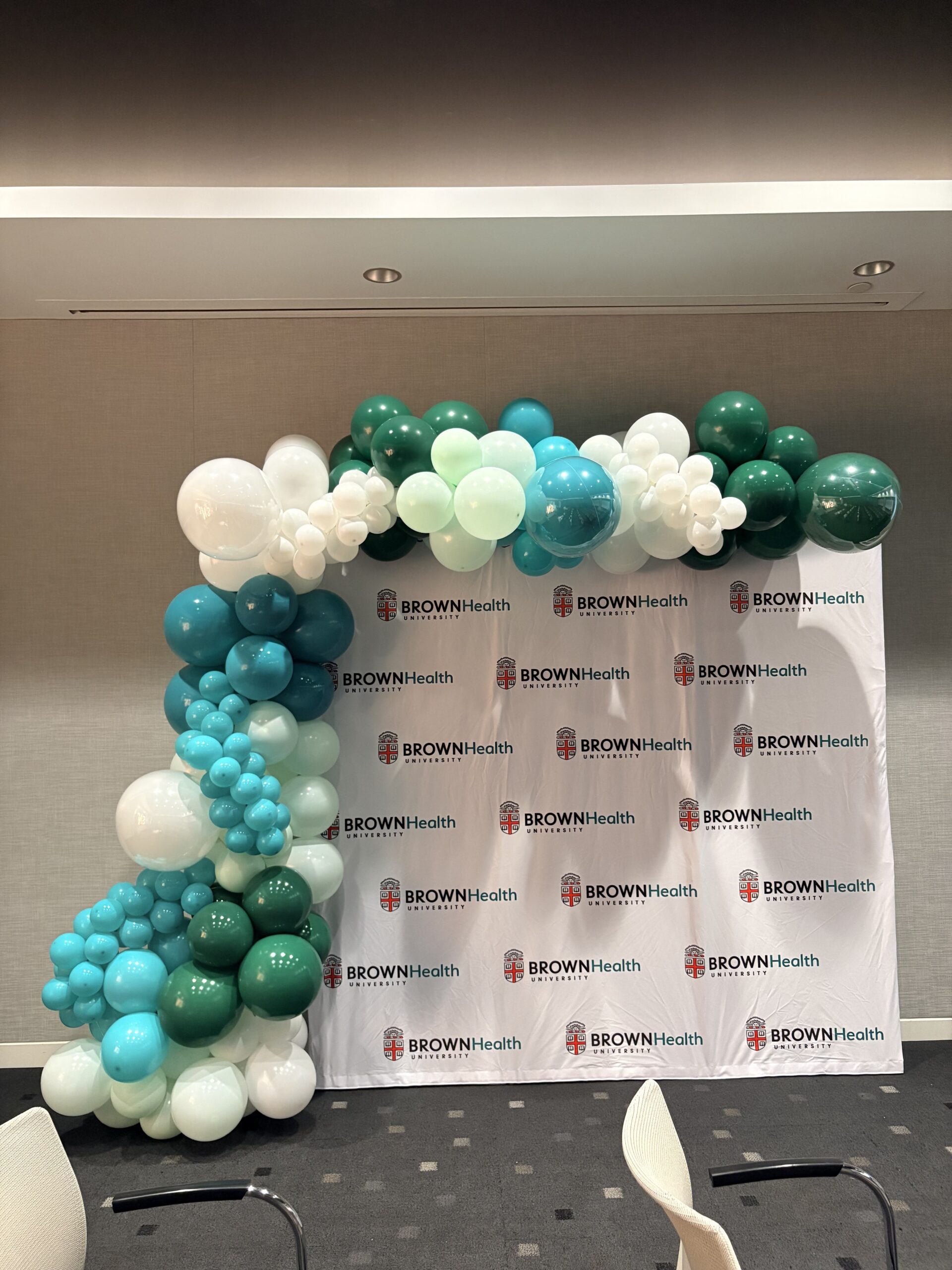 Custom corporate balloon garland by Caliella Rhode Island — Brown University 2026