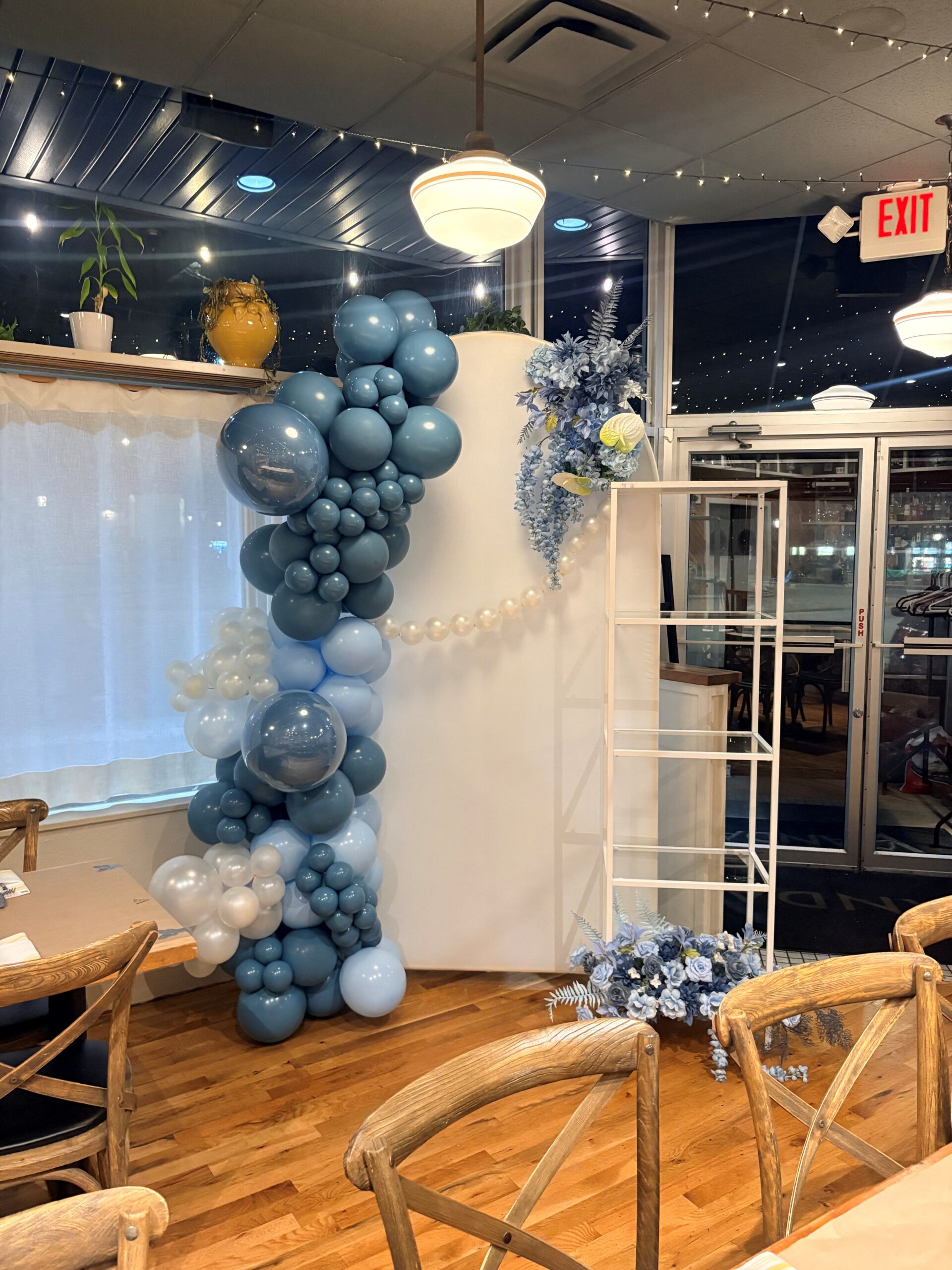 Something blue bridal balloon installation by Caliella &ndash; Rhode Island event styling