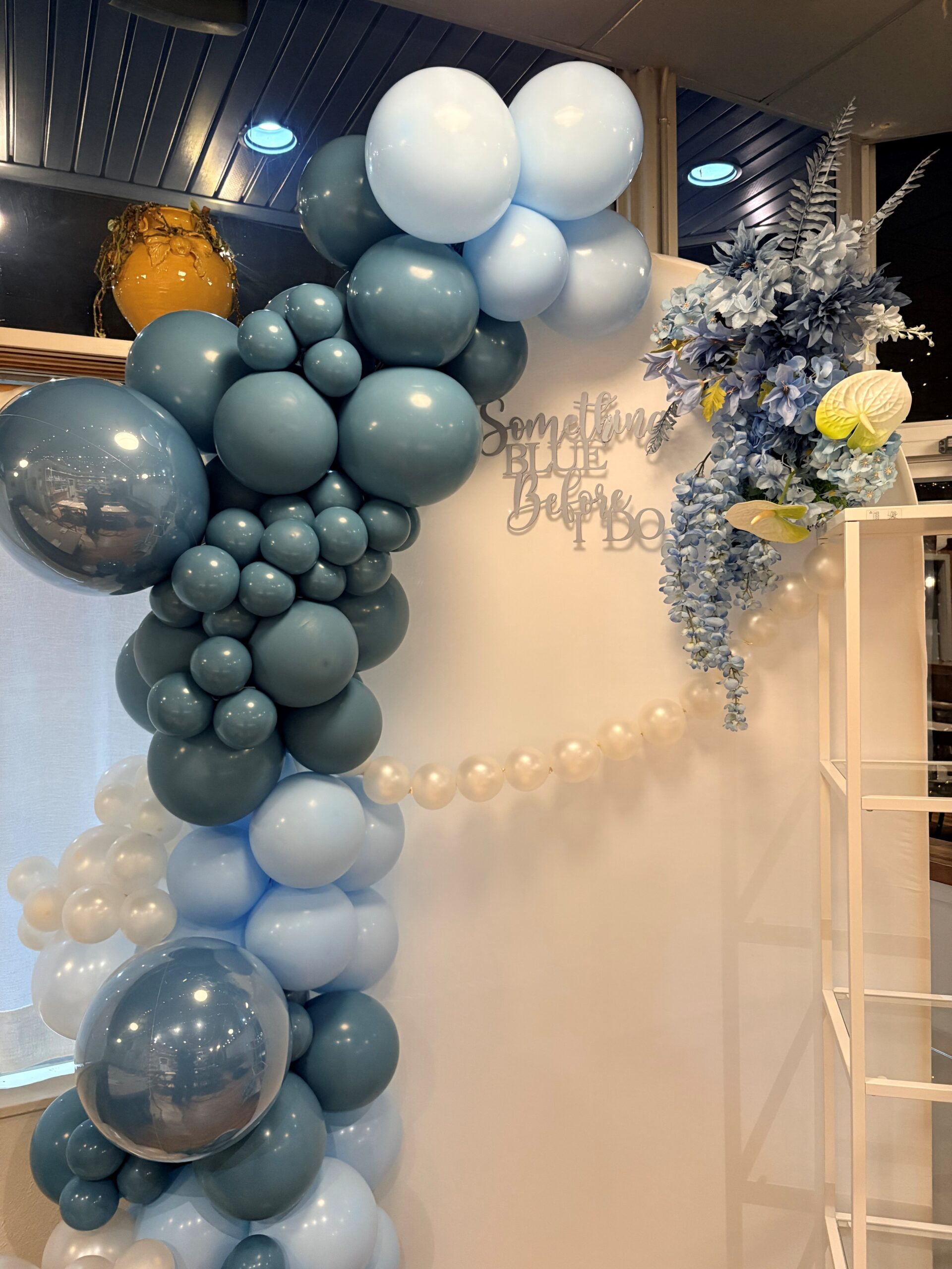 Something blue bridal balloon feature wall by Caliella