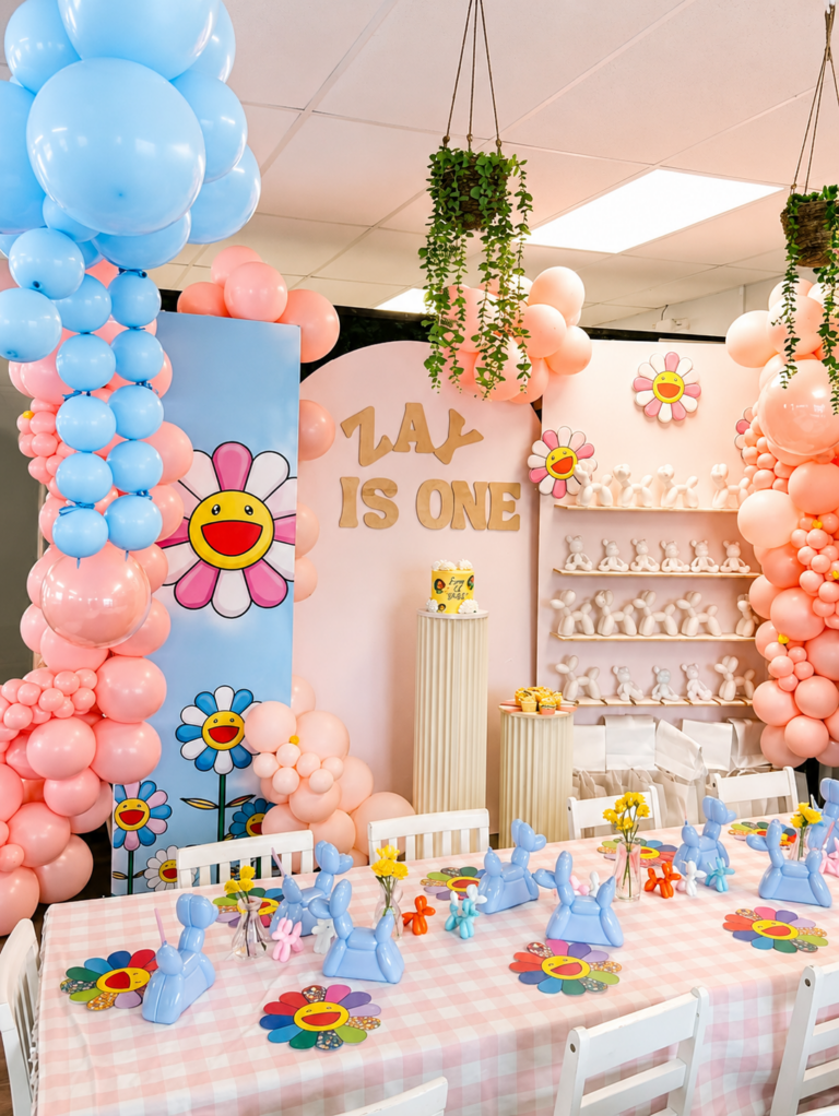 First birthday party balloon décor by Caliella